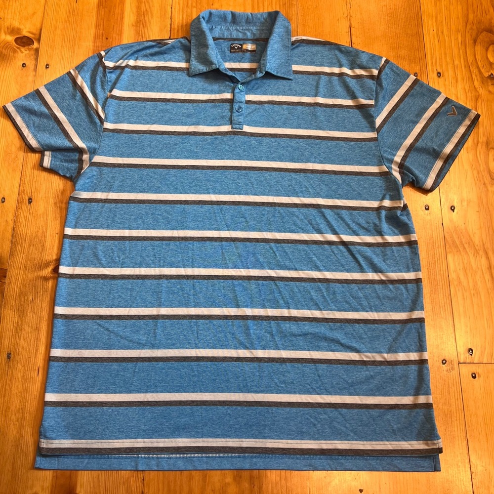 Callaway Opti-Dri Men Blue Striped‎ Short Sleeve Golf Polo Shirt 2XLT Tall A10